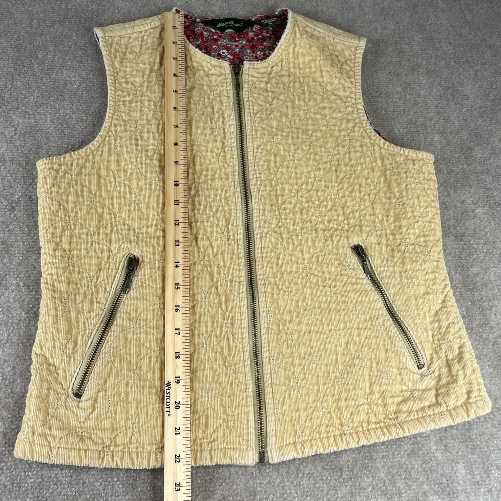 Eddie Bauer VTG Quilted Corduroy Vest Women S Beige Floral Lining Zip Pockets - Picture 8 of 14